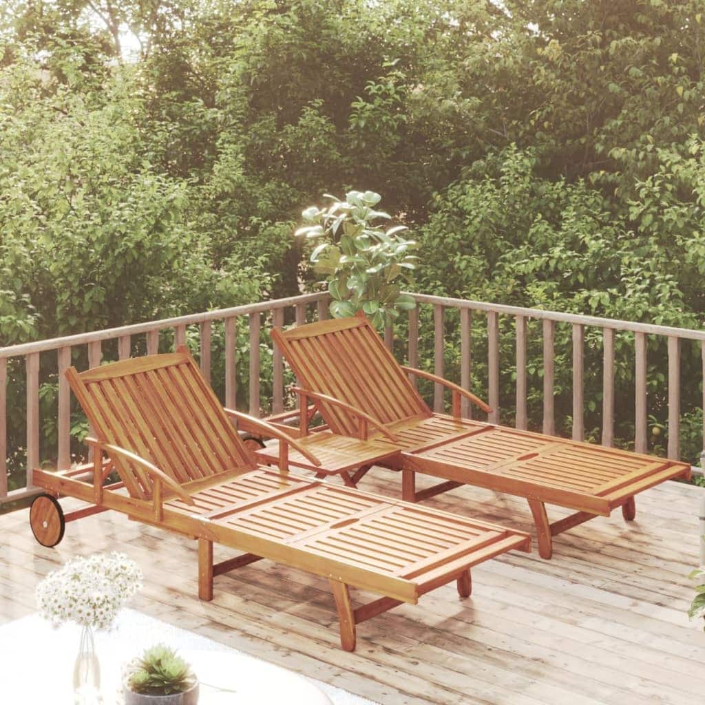 vidaXL 2 Piece Sunlounger Set with Table Solid Wood Acacia - 78.7" x 26.8" x 11.8"/24.4"/30.3"/33.5"