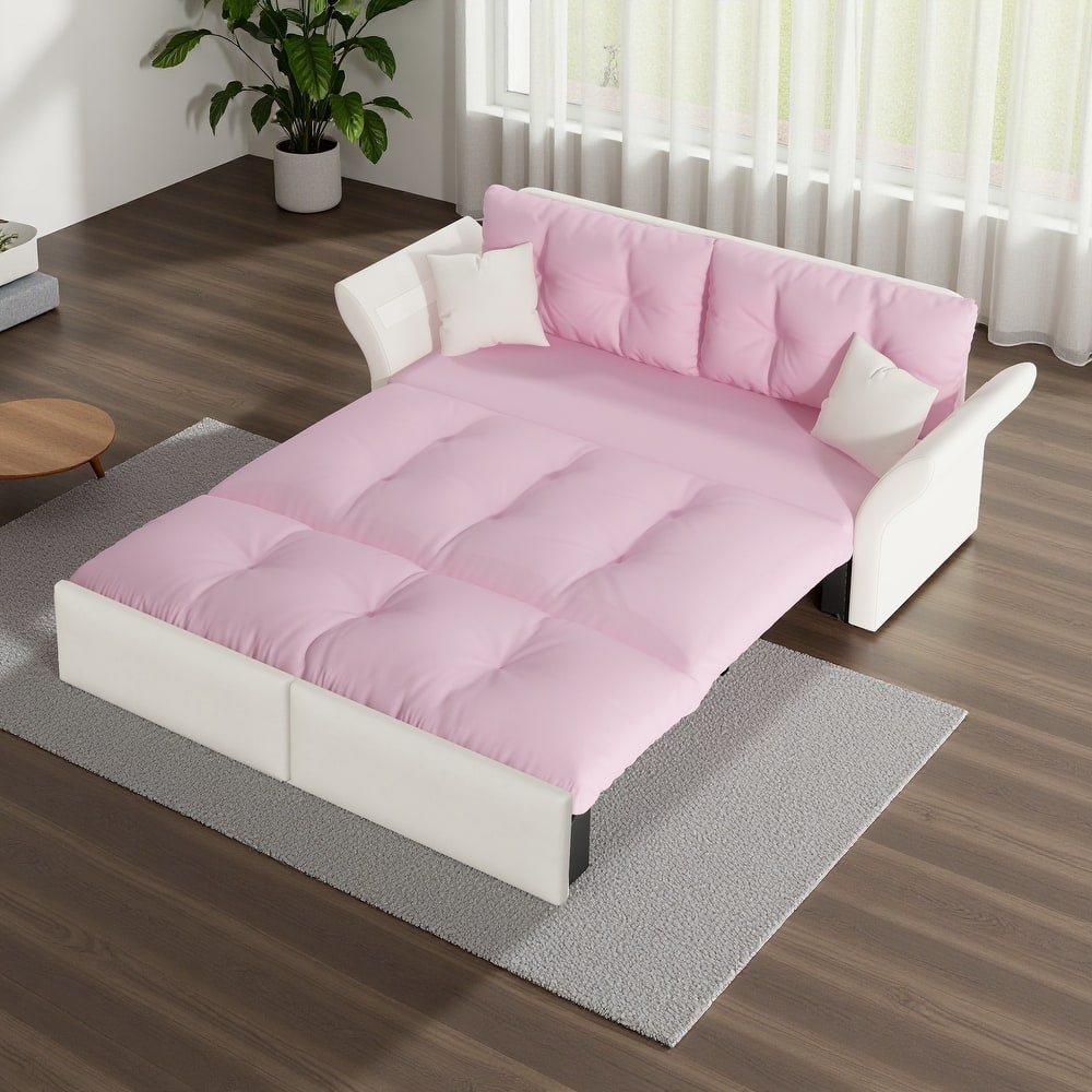 74.8" Velvet 3-in-1 Convertible Queen Sleeper Sofa with Pull-Out Bed and 2 Pillows, Multi-Functional Loveseat