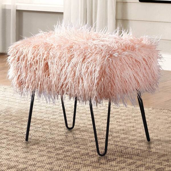 slide 1 of 46, Silver Orchid Sterling Shaggy Fauxfur Ottoman Bench 19"x 13"x17" - Rose