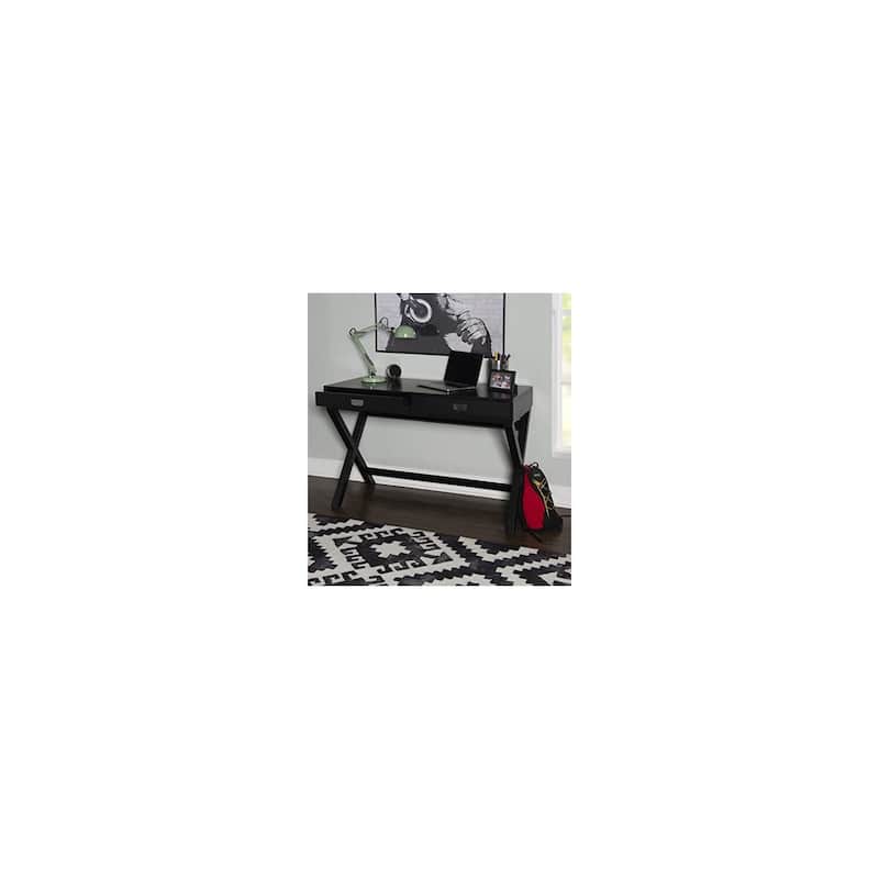 Writing Desk - Blue Campaign Style Desk with Storage & Silver Hardware