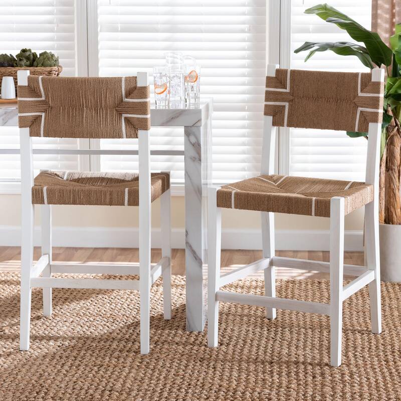 Talli Bohemian Paper Loom and White Mahogany Wood 2-Piece Counter Stool Set