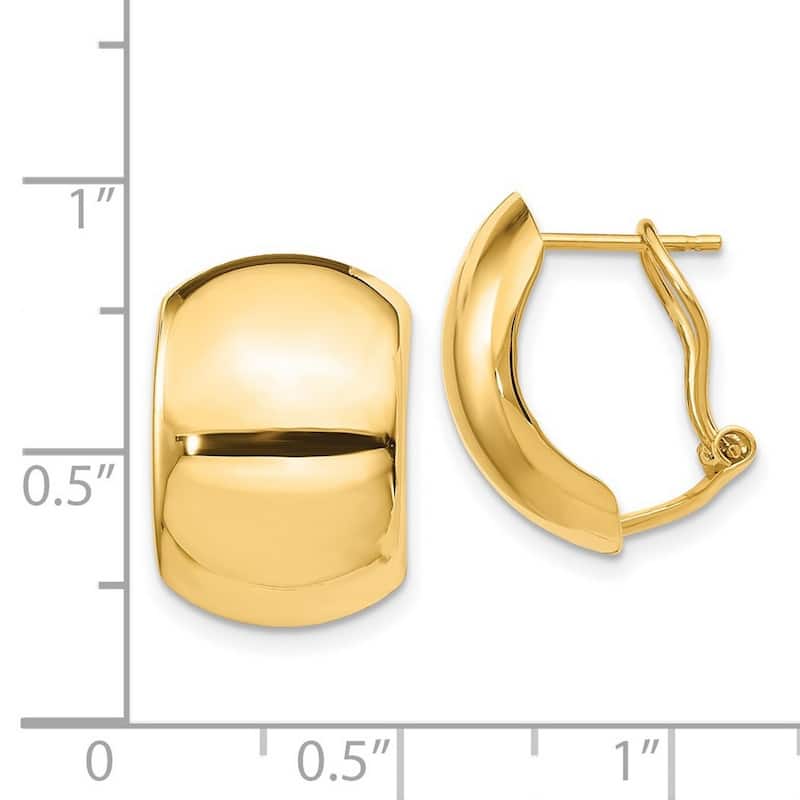 Curata 14k Yellow Gold Polished Omega Back Earrings - 17.46x11.94mm