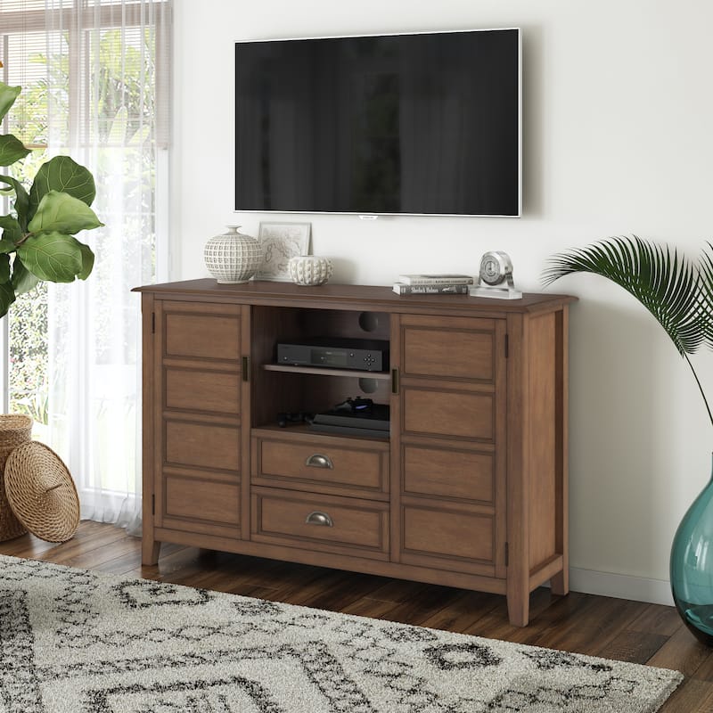 WYNDENHALL Portland SOLID WOOD 54 inch Wide Transitional TV Media Stand For TVs up to 60 inches - 54"w x 17.5"d x 36" h - Rustic Natural Aged Brown