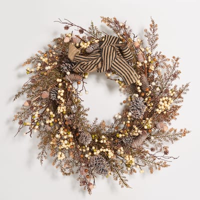 SAFAVIEH Marith Faux 31 Inch Berry & Pine Cone Wreath with Bow - Multi - 31" W x 31" D x 8" H - 31Wx31Dx8H