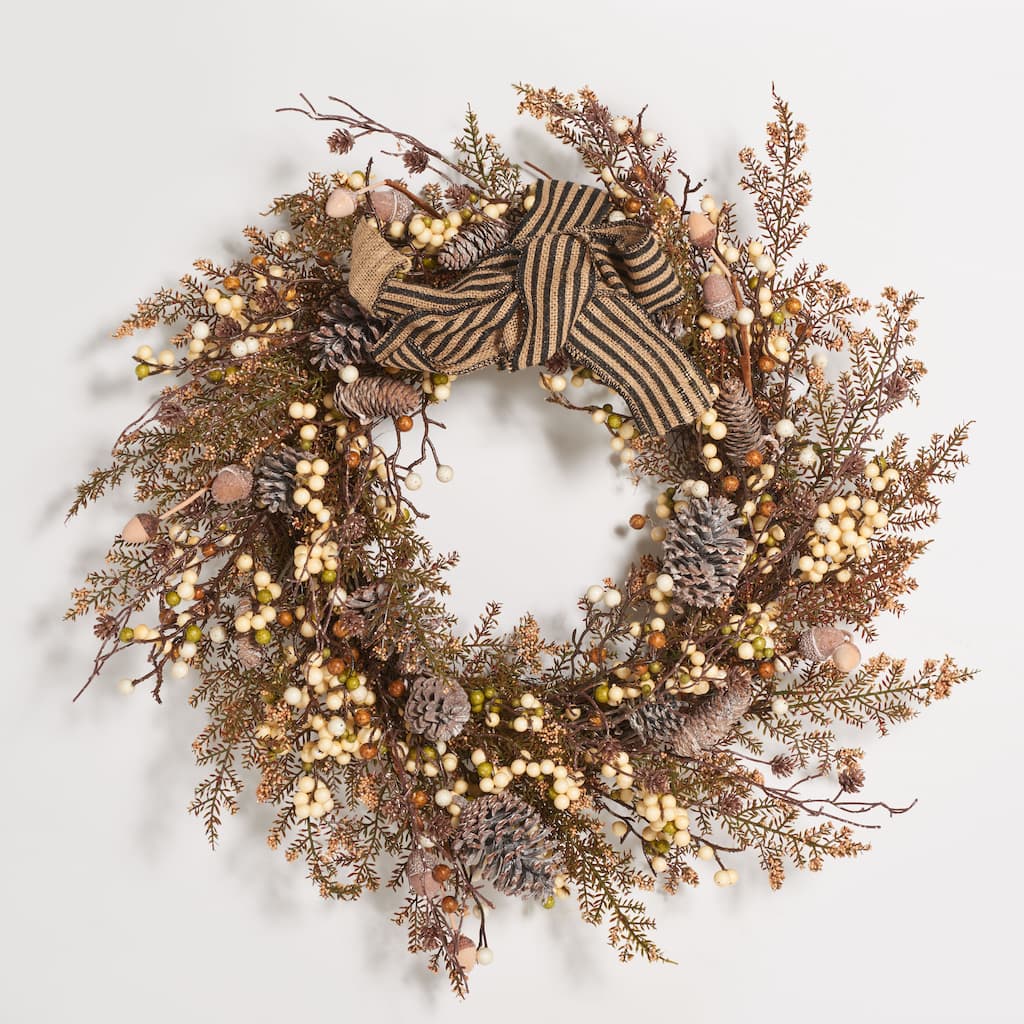SAFAVIEH Marith Faux 31 Inch Berry & Pine Cone Wreath with Bow - Multi - 31" W x 31" D x 8" H - 31Wx31Dx8H