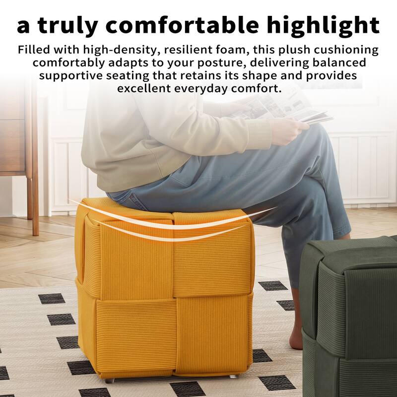 Ottoman Foot Rest Soft and Comfortable Ottoman Square Corduroy Woven Design Sofa Stool