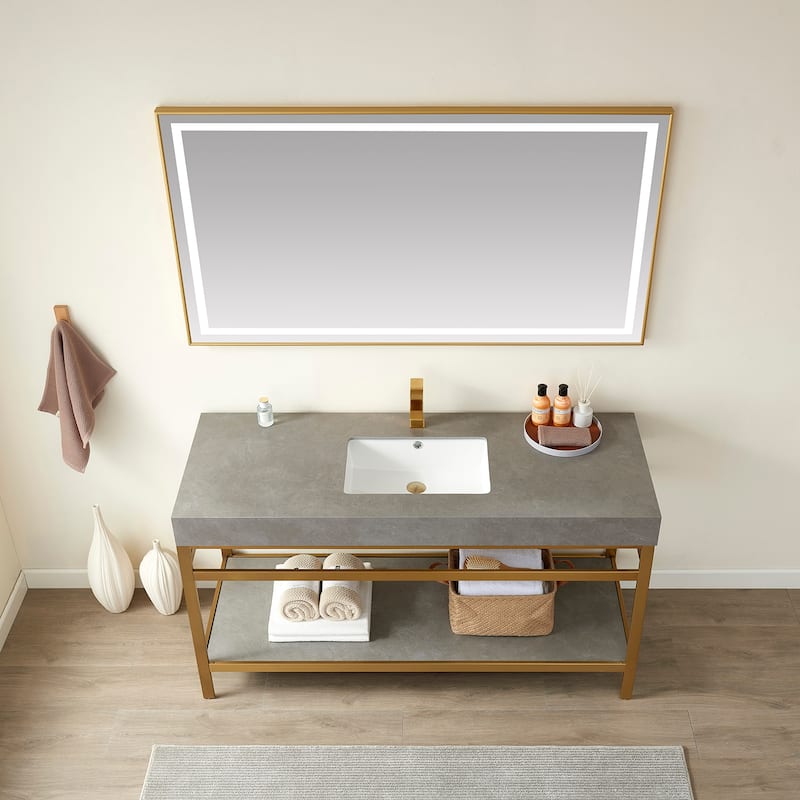 Funes 60" Single Vanity, Metal Support with Stone Top without Mirror - 60''x22''