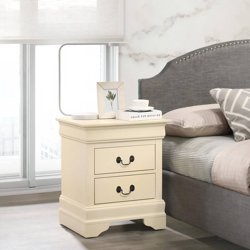 Classic Beige Nightstand with Two Drawers - Beige