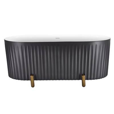 67" Oval Acrylic Fluted Freestanding Soaking Bathtub with Feet