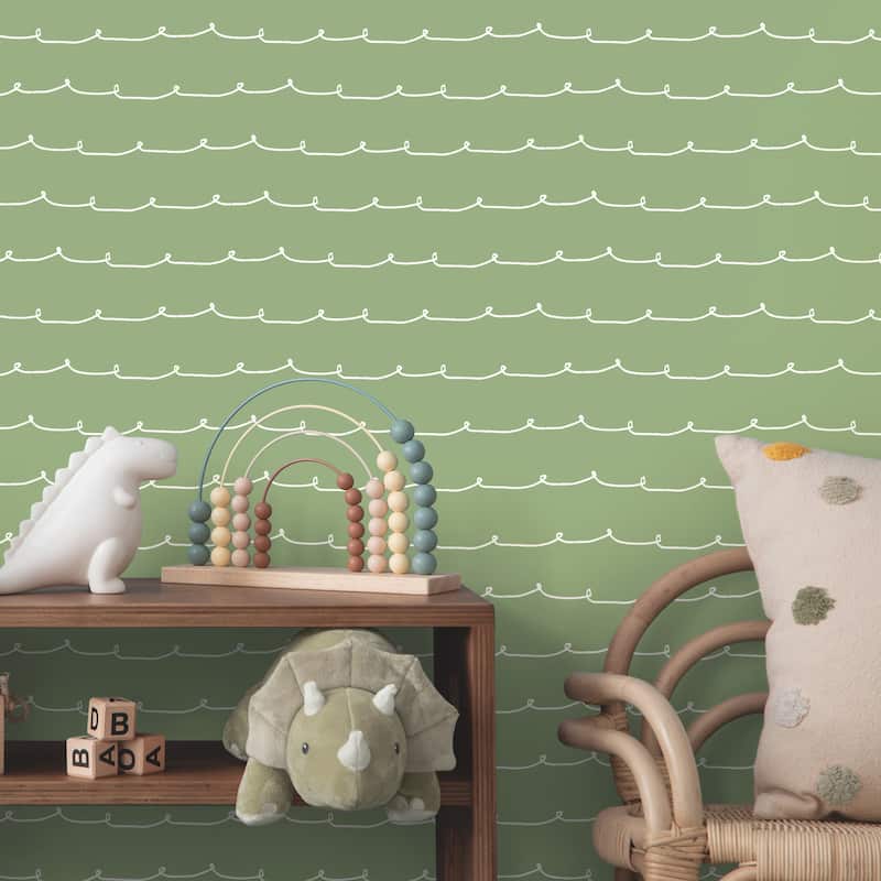 Advantage Wiggle Line Green Stripe Wallpaper