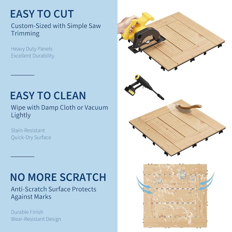 Water Resistant 22 Pack 12"X12" Wood Patio Flooring Deck Tiles for Indoor & Outdoor Use - 22-Pack