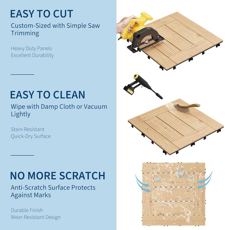 Water Resistant 33 Pack 12"X12" Wood Patio Flooring Deck Tiles for Indoor & Outdoor Use - 33-Pack