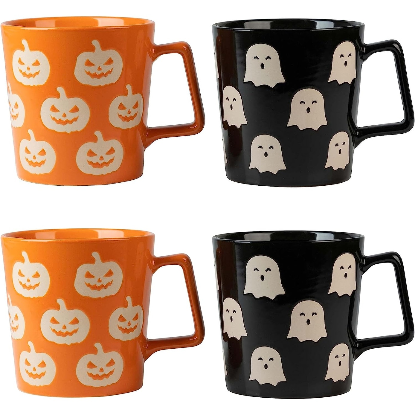 Jack O Lantern & Ghost 20 oz Wax Resist Mugs, Assorted Set of 4