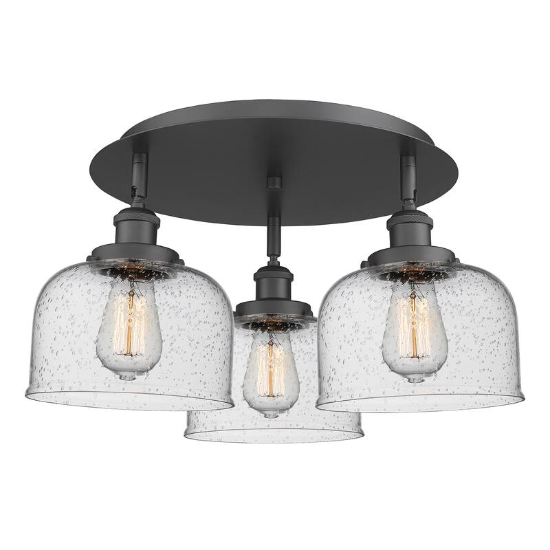 Innovations Lighting Bell - 3 Light 20" Flush Mount - Seedy/Matte Black