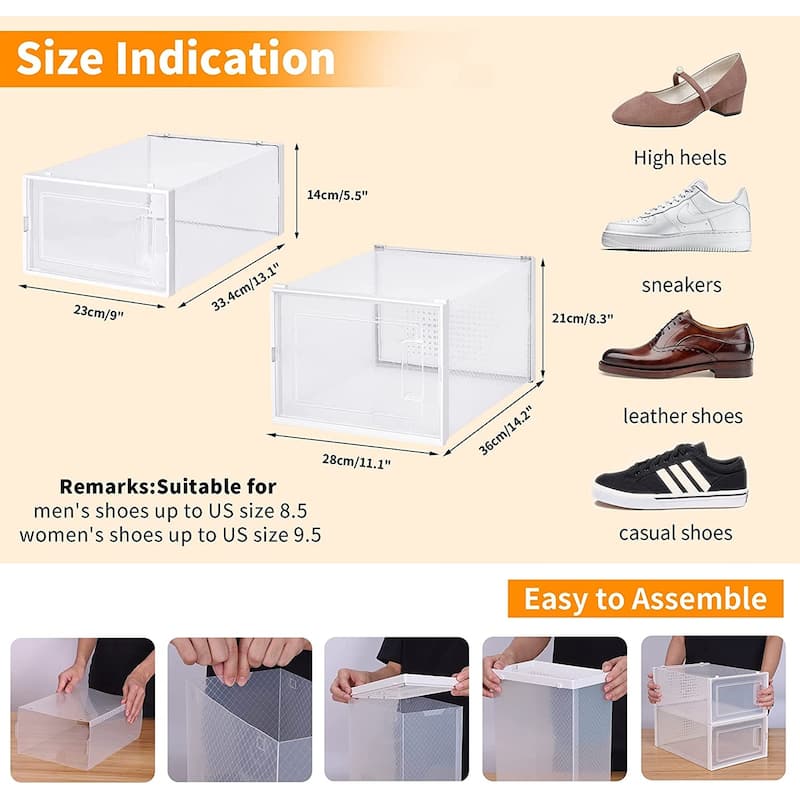 Foldable Storage Containe Plastic Shoe Storage Organizers Stackable Shoe Boxes Set