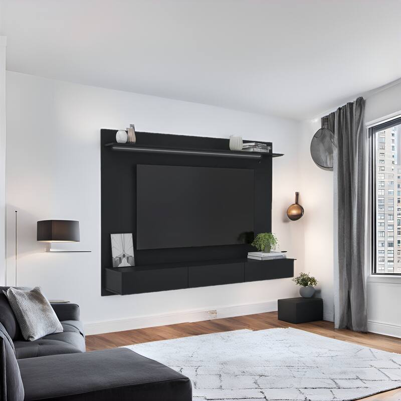 70 in. Modern Floating Entertainment Center Wall Mounted Entertainment Center Wall Unit TV Wall Panel TV Mount Wall Theater