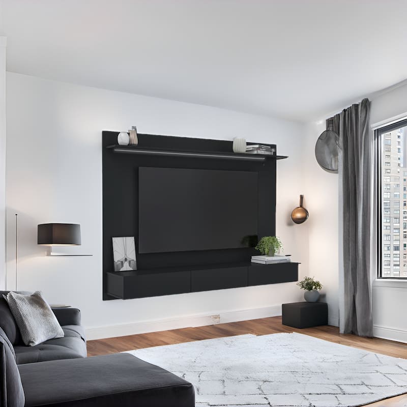 Modern Wall-Mounted Entertainment Center - Floating TV Panel for Up to 70-Inch TVs, Freestanding Design