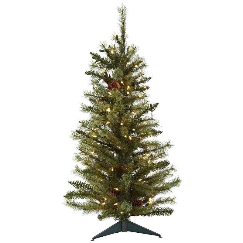 3' Christmas Tree w/Pine Cones & Clear Lights
