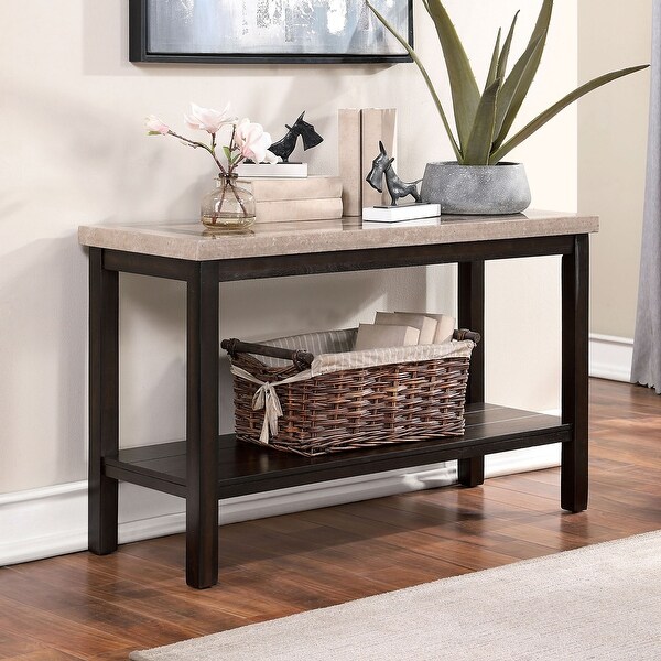 Elga Transitional Walnut 48 inch Faux Marble 1 Shelf Sofa Table by