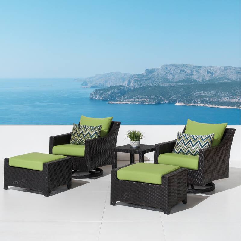 Deco 5 Piece Aluminum Outdoor Patio Motion Club & Ottoman Set