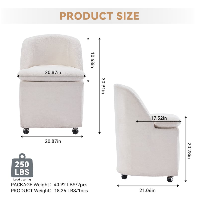 Upholstery Dining Chairs With Universal Wheels Set of 2