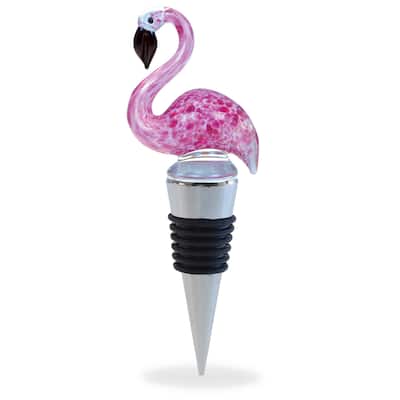 Cheers Flamingo Glass Wine Stopper - Elegant Vacuum Seal Reusable - 1Lx2Wx4.75H inches