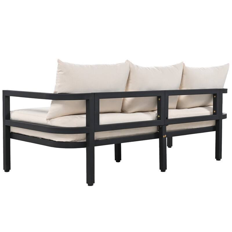 4-Piece Patio Furniture Set, Outdoor Sectional Sofa Set Steel Conversation Set with Loveseat, 2 Armchairs and Coffee Table