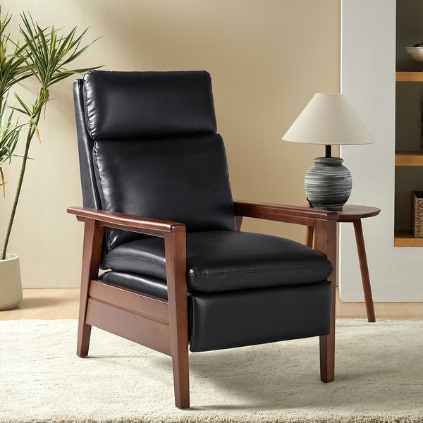 Patrick Mid-century Vegan Leather Solid Wood Recliner by