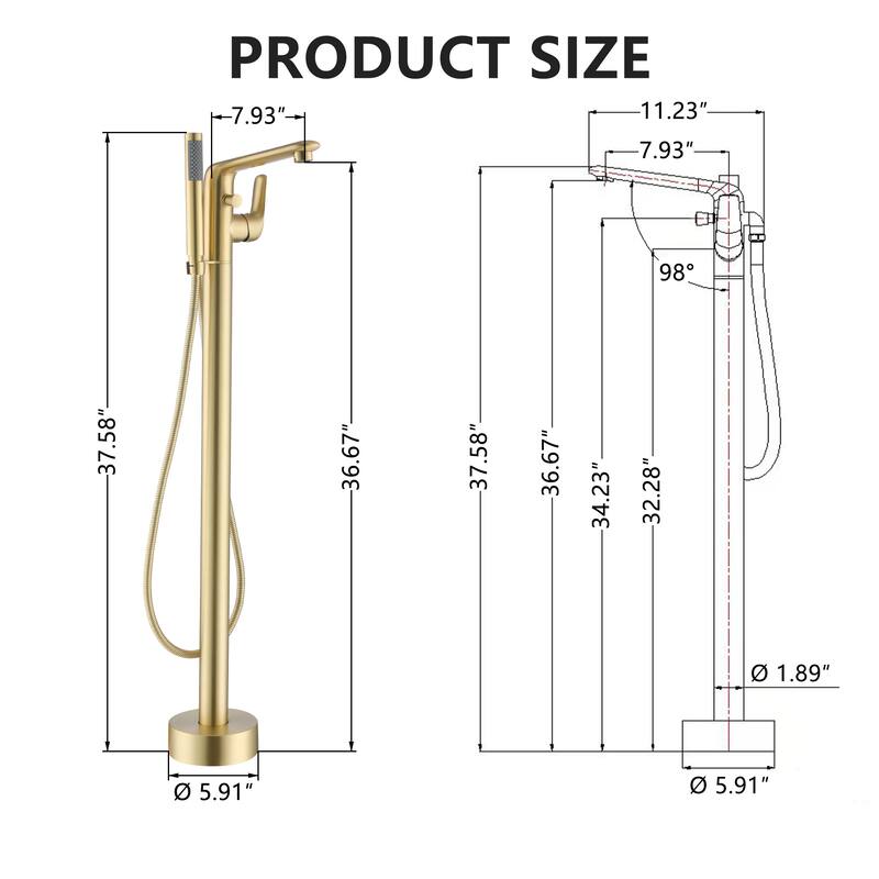 Bathtub Faucet Floor Mounted Free Standing Tub Filler W/Handheld