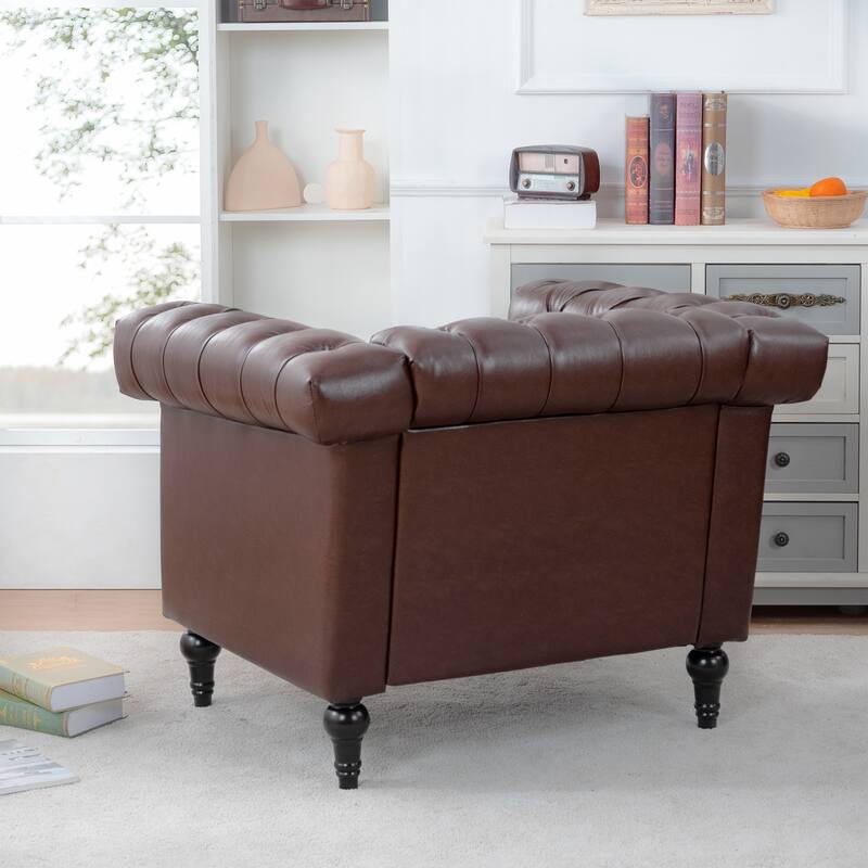 Brown Single Seater PU Sofa with Armrest for Living Room, Office