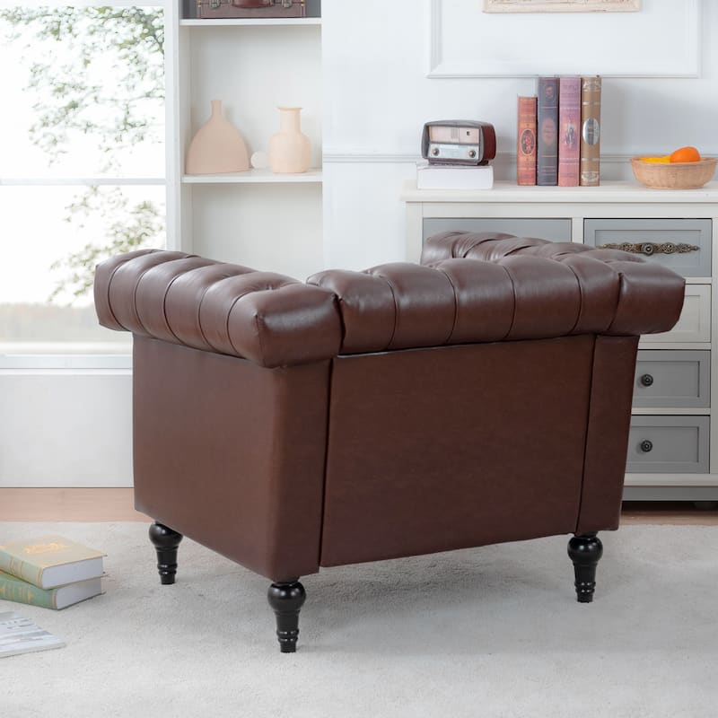 PU Leather Rolled Arms Accent Chairs Comfortable Living Room Arm Chairs with Nailhead Trim Design