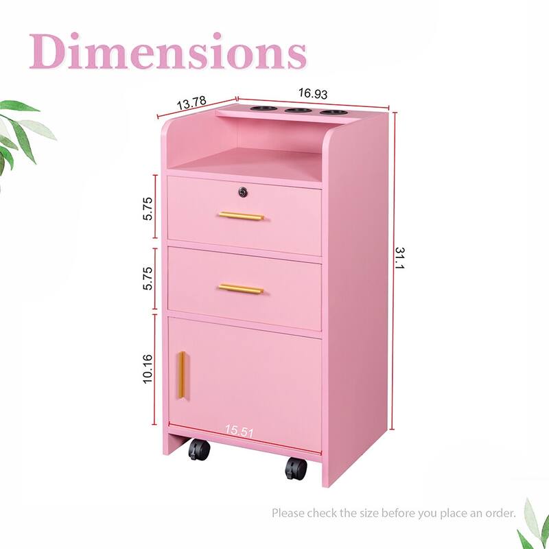 Beauty Salon Station with Wheels, Drawers, 3 Hair Dryer Holders - W16.93*D13.78*H31.10