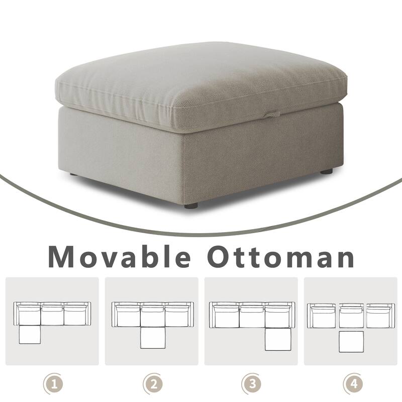 L-Shaped Modular Sectional Sofa with Storage Armrests & Ottoman, Oversized Deep-Seat Cloud Sofa, Lounge Sofa with Adjusted Back