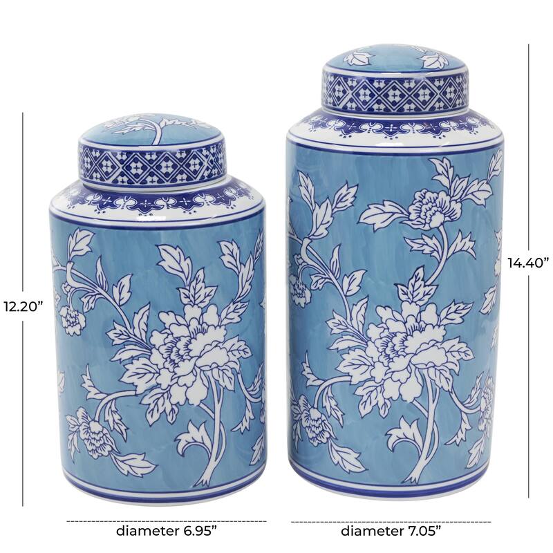 Ceramic Geometric or Floral Living Room Decorative Jars - Set of 2 White, Gold, Silver, Black, Blue - Roche River Decor