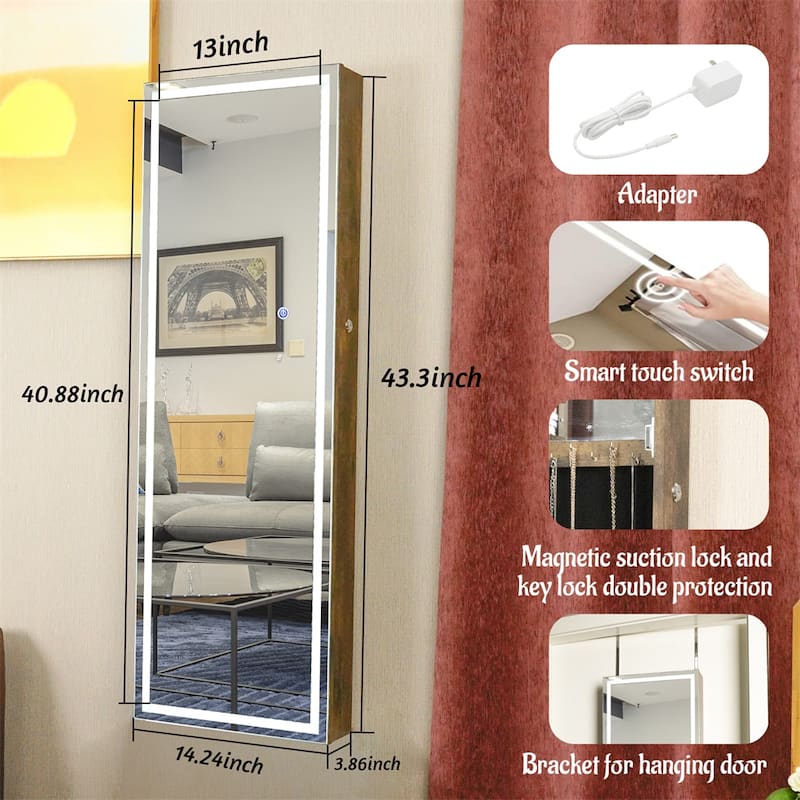 Fashion Simple Jewelry Storage Mirror Cabinet w/LED Lights Can Be Hung