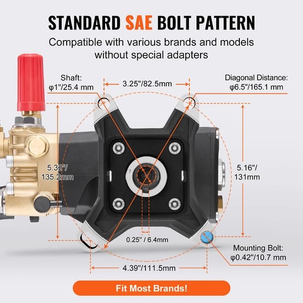 Pressure Washer Pump 1" Shaft Horizontal Triplex Plunger 4400 PSI 4.4GPM