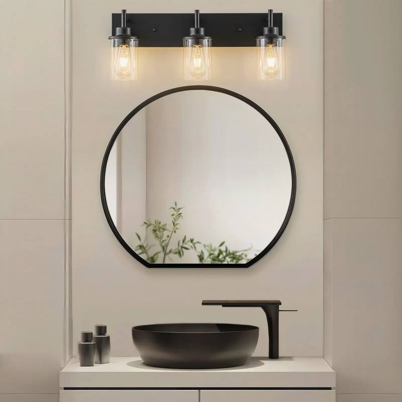 Starsky 3-Lights 23.62in. Modern Bathroom Vanity Light with Glass Shade