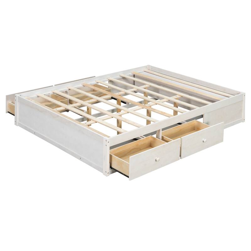 Queen Size Storage Platform Bed with 4 Drawers & Hydraulic Lift Footboard, Space-Saving Frame