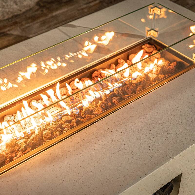 COSIEST 56'' Outdoor Propane Rectangle Fire Pit with Tank,Wind Glass