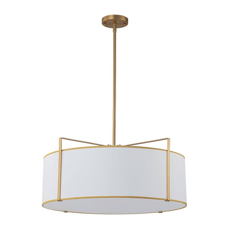 Mid-Century 4-Light White Fabric Drum Lantern Chandelier Ambient Light