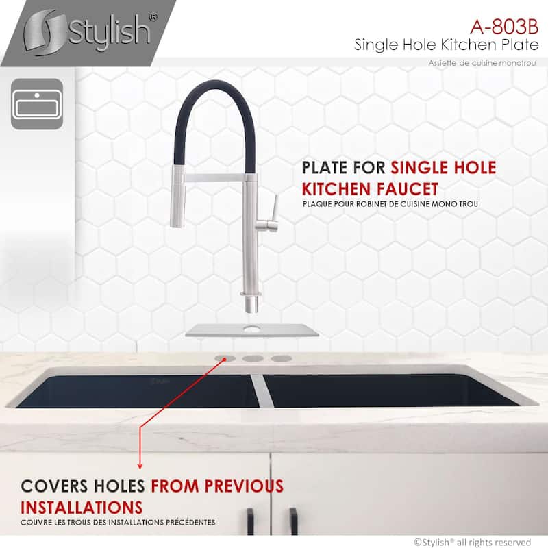 STYLISH Kitchen Sink Faucet Hole Cover, Deck Escutcheon Plate - Brushed Nickel