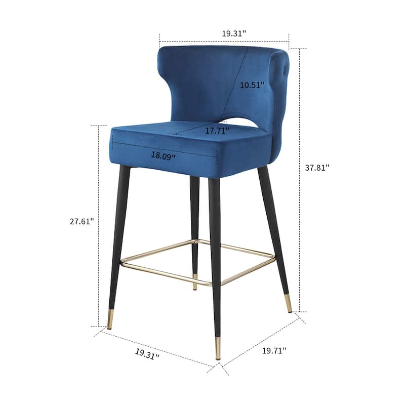 Mid-Century Modern Velvet Upholstered Barstools with Black Metal Legs