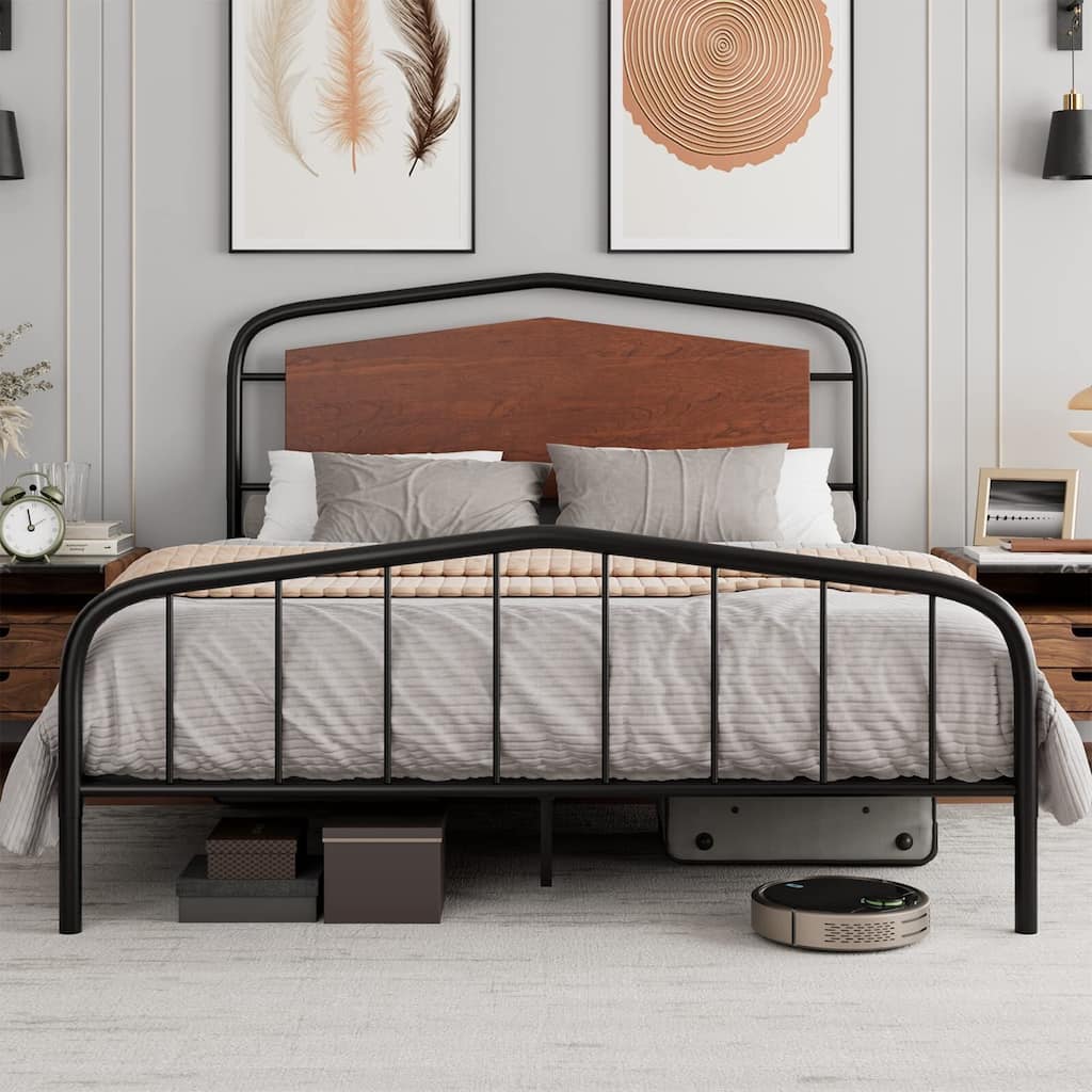 Bed Frame with Wooden Headboard and Footboard