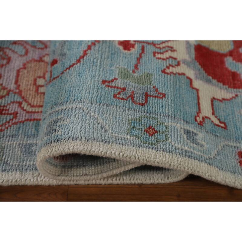 Floral Ivory Oushak Oriental Area Rug Hand-Knotted Wool Carpet - 9'1"x 12'0"