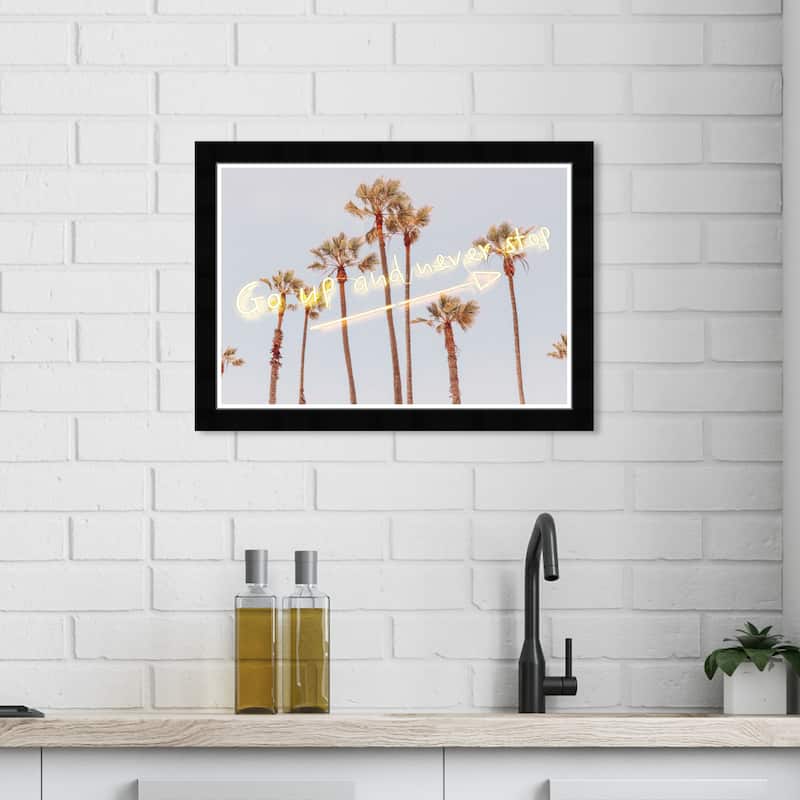 Wynwood Studio Prints Typography and Quotes Never Stop Palms Blue and Light Blue Tropical Wall Art Canvas Print - Black