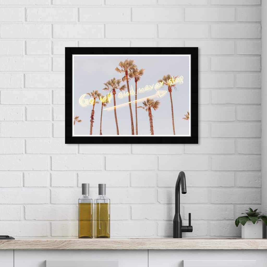 Wynwood Studio Prints Typography and Quotes Never Stop Palms Blue and Light Blue Tropical Wall Art Canvas Print