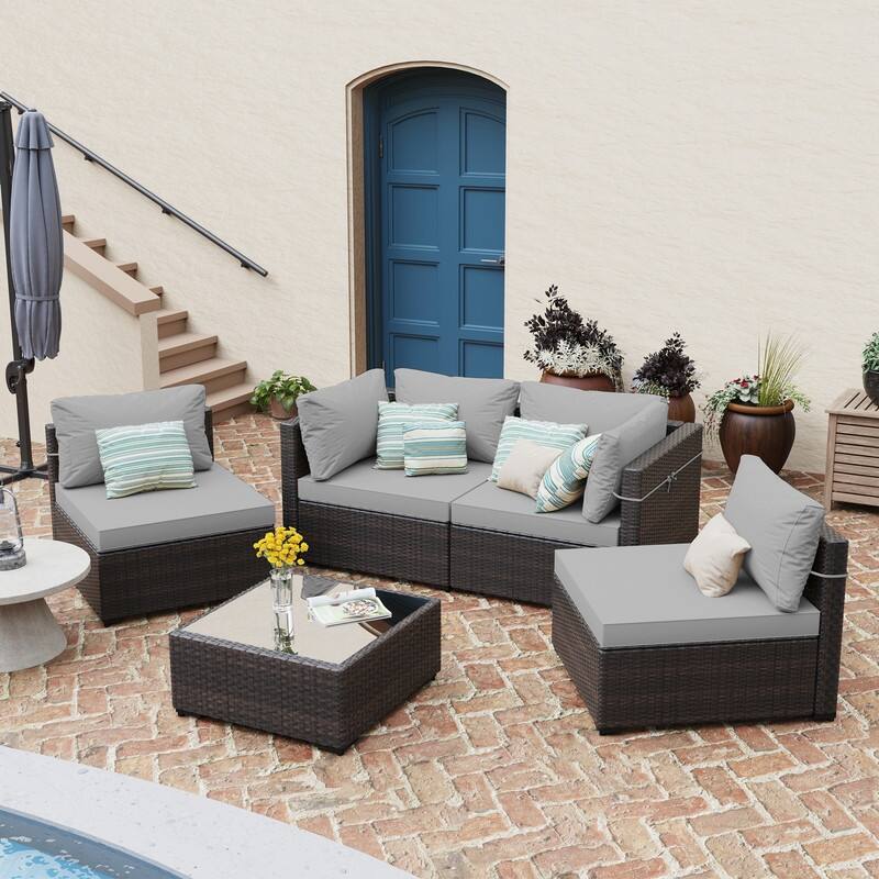 Patio Watcher 5-Piece Wicker Patio Conversation Set with Cushions