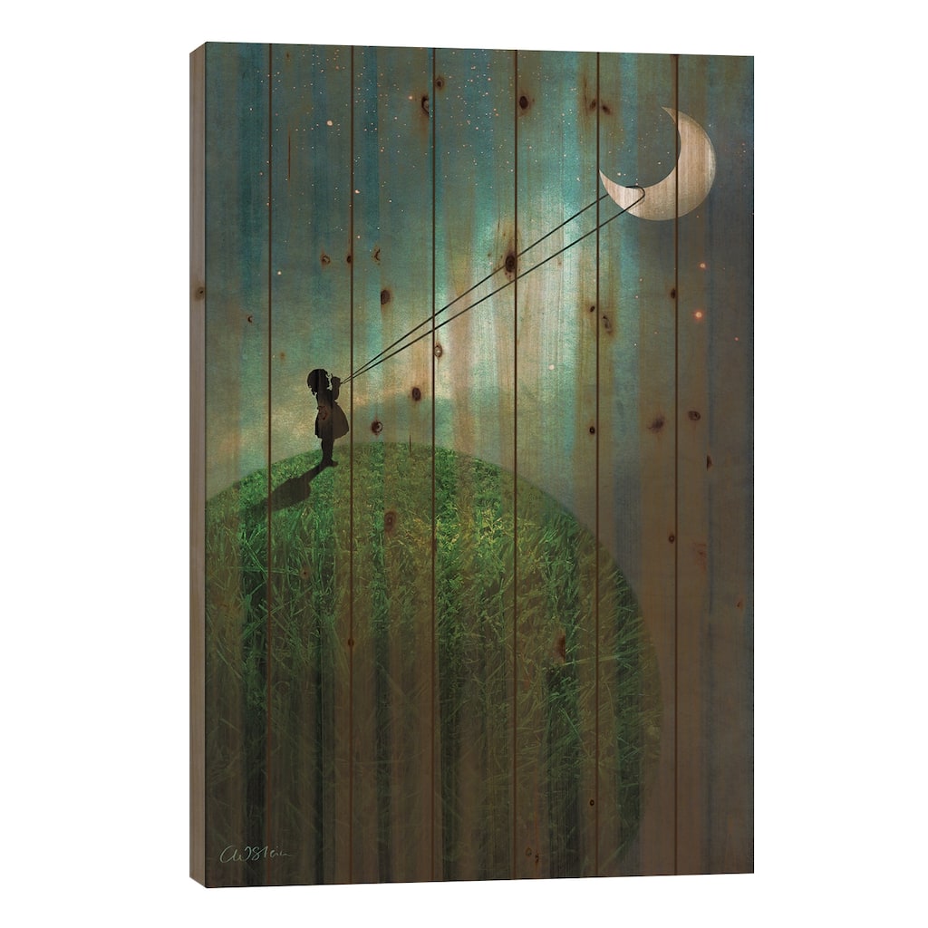 Chasing The Moon Print On Wood by Catrin Welz-Stein - Multi-Color