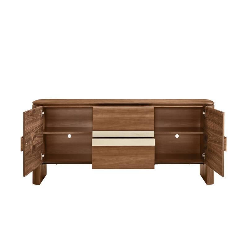 Spruce & Spring Modern Walnut Sideboard with Travertine Accent Handle, Minimalist Storage Console