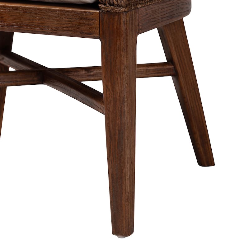 Ridley Seagrass Dining Chair with Mahogany Wood Frame - Coastal Accent Chair with Woven Square Back and Cushioned Seat